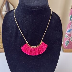 Stella & Dot Eden Fringe Hot Pink Gold Tone Necklace